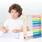 Boulier en bois a 10 ranges pour enfants, jouet educatif mignon avec perles de calcul de nombres multicolores ...