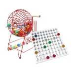 Boulier de loto geant, sphere 31 cm xxl - cage metal, plateau controle, 90 boules 38 mm - animation, ...