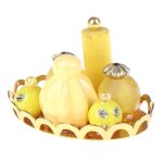 Bouteille de parfum jaune avec plateau dor, miniature, pour maison de poupe, 1 / 12