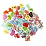 Boutons en bois en forme de cur imprims, 50 pices, embellissement scrapbooking pour enfants, dcoration ...