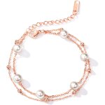 Bracelet en acier inoxydable pour femme : bracelet or rose boule perle artificielle pendentif double ... Bracelet en acier inoxydable pour femme : bracelet or rose boule perle artificielle pendentif double ...