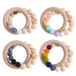 Bracelets d'allaitement pour b�b�, anneau de dentition en silicone arc - en - ciel, hochets en bois, ...