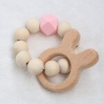 Bracelets d'allaitement en bois naturel pour b�b�, anneau de dentition en silicone, perles, hochets en ...