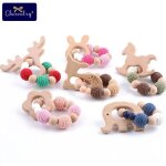Bracelet de dentition en bois, 1 pice, perles en htre de qualit alimentaire, perles au crochet, cerf ...
