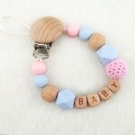 Bracelet porte ttine, porte - sucette en perles de bois et silicone, possibilit dimprimer le nom ...
