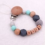 Bracelet porte ttine, porte - sucette en perles de bois et silicone, possibilit dimprimer le nom ...