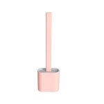 Brosse de nettoyage de toilettes el�gante en silicone rose avec support ¿ outil de salle de bain anti ...