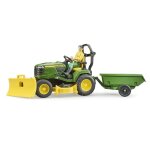 Bruder coffret bworld john deere tracteur a gazon avec remorque, jardinier
