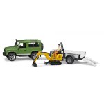 Bruder land rover defender avec une remorque, mini pelle jcb et personnage