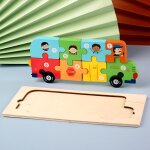 Bus - puzzle en bois montessori pour enfants, jouets pour tout petits de 2 3 4 5 ans, puzzle 3d, jouet ...