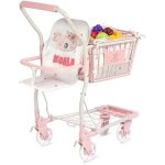 Caddie de supermarch - de cuevas toys - 52179 - rose et blanc - 12 fruits jouets - panier amovible