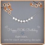 Cadeau d'anniversaire 80 ans pour femme, collier en argent sterling, collier en forme d'toile avec huit ...