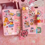 Cahier macaron en cuir a feuilles mobiles, mignon kawaii a6, bricolage, journal agenda en spirale, planificate ...
