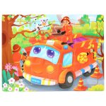Camion 6 pompiers - mini puzzle en bois de taille 15 * 10cm pour enfants, puzzle 3d en bois pour bbs, ...