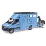 Camion betaillere mb sprinter bleu + cheval - van chevaux, transport animaux - bruder vehicule 1:16 - ...