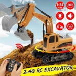 Camion pelleteuse rc 1:24, 5 canaux, tlcommande pour voiture d'ingnierie, rotation a 360 , jouet, ...