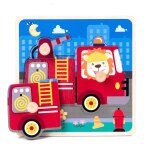 Camion de pompier - puzzle 3d en bois pour bb, jouets educatifs, animaux de dessin anim, apprentissage ...