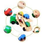 Camion porte - voitures en bois a double couche avec 4 petites voitures, blocs de construction pour enfants, ... Camion porte - voitures en bois a double couche avec 4 petites voitures, blocs de construction pour enfants, ...