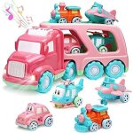 Camion de transport rose 5 en 1 avec lumires et sons camion  friction avec remorque  double niveau ...