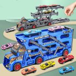 Camion de transport de voiture jouets mega hauler, chariot en alliage a trois couches, conteneur dform, ...