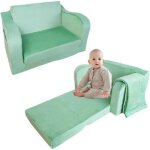 Canap� convertible enfant 2 en 1 en mousse d�houssable couverture incluse vert multifonction pliable ...