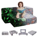 Canap enfant convertible ludique - vevor - fauteuil pour enfants en tissu phosphorescent avec housse ...