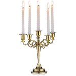 Cand�labre en m�tal dor� a 5 branches, porte - bougie conique de 27 cm de haut, id�al pour la d�coration ...