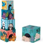 Cardboard baby pyramid and wooden animal figurines - early learning toy - educational game - observation ...