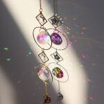 Carillon en cristal avec pendentif en forme d'etoile, lune, soleil, capteur de rves, perles colores ...