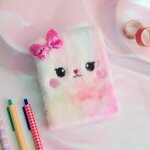 Carnet de notes en peluche chat de dessin pour filles, petit journal intime, livre mignon, grand livre ...