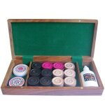 Carrom - coffret en bois de palissandre d'accessoires carrom