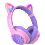Casque sans fil - powerlocus - bobo - violet / rose - microphone - autonomie 45h