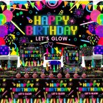 Cauc - lot de 158 assiettes fluorescentes pour f�te - ballons fluo phosphorescents - toile de fond phosphoresc ...