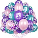 Cauc - 60 pi�ces ballons f�te sir�ne, 12 pouces violet rose teal ballon avec imprim� sir�ne confettis ...