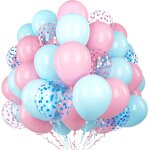 Cauc - 60 pi�ces ballons rose bleu, 12 pouces pastel rose bleu latex ballon avec 2 rubans et ballons ...