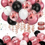 Cauc - 60 pièces set ballon helium anniversaire - rouge métallique, transparent, confetti rouge et noir ... Cauc - 60 pièces set ballon helium anniversaire - rouge métallique, transparent, confetti rouge et noir ...
