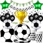 Cauc - lot de 82 articles de d�coration d'anniversaire de football avec grands troph�es - ballon en aluminium ...