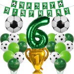 Cauc - ballon de football vert 6�me anniversaire - d�coration h�lium pour gar�on 6 ans - enfants f�te ...