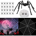 Cauc - décoration halloween araignée géante 90cm, 1 araignée noire, 20g coton d'araignée blanc, 22 petites ... Cauc - décoration halloween araignée géante 90cm, 1 araignée noire, 20g coton d'araignée blanc, 22 petites ...