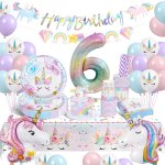 Cauc - ensemble de vaisselle licorne pour f�te d'anniversaire de 6 ans - assiettes en carton, serviettes ...
