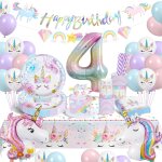 Cauc - ensemble de vaisselle au motif de licorne pour fte d'anniversaire de 4 ans - ballons, assiettes ...