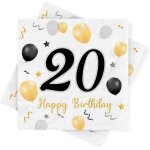 Cauc - serviettes 20e anniversaire, paquet 30 serviettes d'anniversaire en or noir, serviettes en papier ... Cauc - serviettes 20e anniversaire, paquet 30 serviettes d'anniversaire en or noir, serviettes en papier ...