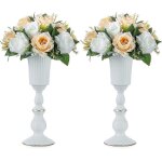 Centre de table décoratif blanc, 2 vases a fleurs en métal, pour décoration de mariage, d'anniversaire, ... Centre de table décoratif blanc, 2 vases a fleurs en métal, pour décoration de mariage, d'anniversaire, ...