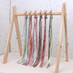 Cerf - volant a main avec ruban arc - en - ciel, jouet sensoriel avec cloches et anneaux en bois, hochet ...