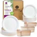 Cfrx - vaisselle jetable 250 pcs pour 50 personnes, assiettes jetables en canne a sucre et couverts jetables ...