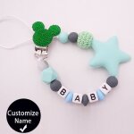 Chane attache - ttine en silicone avec nom pour bb, joli porte - ttine, a tte de souris, fait main, ...