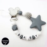 Chaîne attache - tétine en silicone avec nom pour bébé, joli porte - tétine, a tête de souris, fait main, ... Chaîne attache - tétine en silicone avec nom pour bébé, joli porte - tétine, a tête de souris, fait main, ...