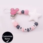 Chaîne attache - tétine en silicone avec nom pour bébé, joli porte - tétine, a tête de souris, fait main, ... Chaîne attache - tétine en silicone avec nom pour bébé, joli porte - tétine, a tête de souris, fait main, ...
