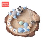 Cha�nes de t�tine en bois de h�tre avec nom personnalis�, 1 pi�ce, clips en bois de h�tre, anneau de ...