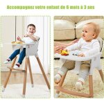 Chaise haute bb evolutive 2 en 1 costway - charge 15kg - hauteur rglable - repose - pieds et plateau ...